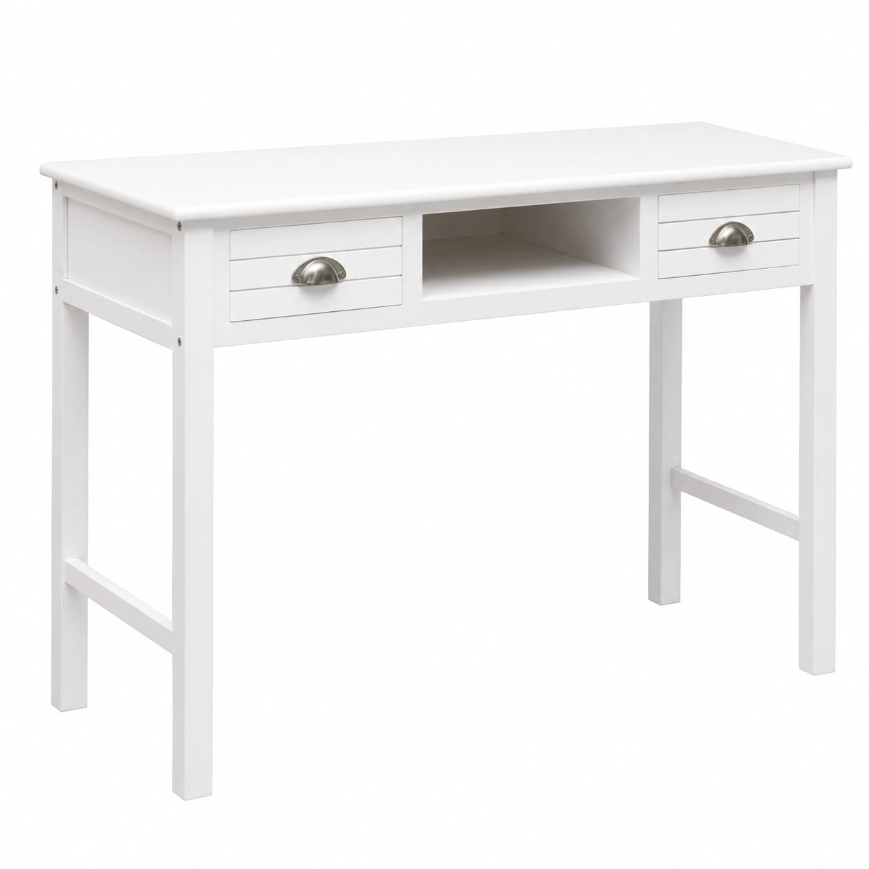 Scrivania bianca in legno massiccio di paulownia, 108 × 45 × 76 cm, con cassetto e vano portaoggetti, scrivania per computer per ufficio e casa