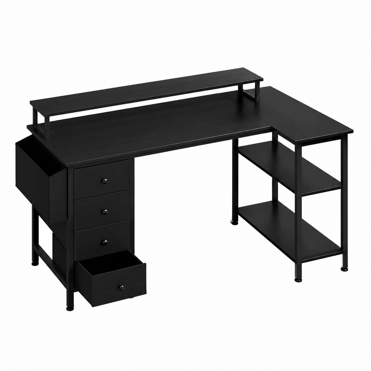 Scrivania Angolare con Cassetti, 120 × 68 cm, Scrivania ad Angolo Reversibile con Prese di Corrente e Porta USB, Scrivania Salvaspazio a L