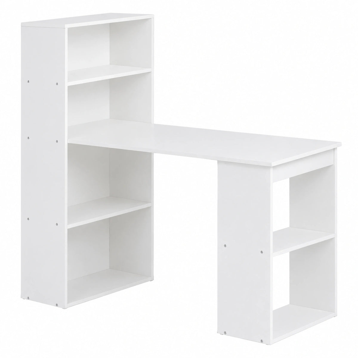 Scrivania con Libreria Salvaspazio in Legno 120 × 55 × 120 cm Bianco, Piano Porta PC, Tavolo da Lavoro Reversibile con Ripiani, per Cameretta Studio