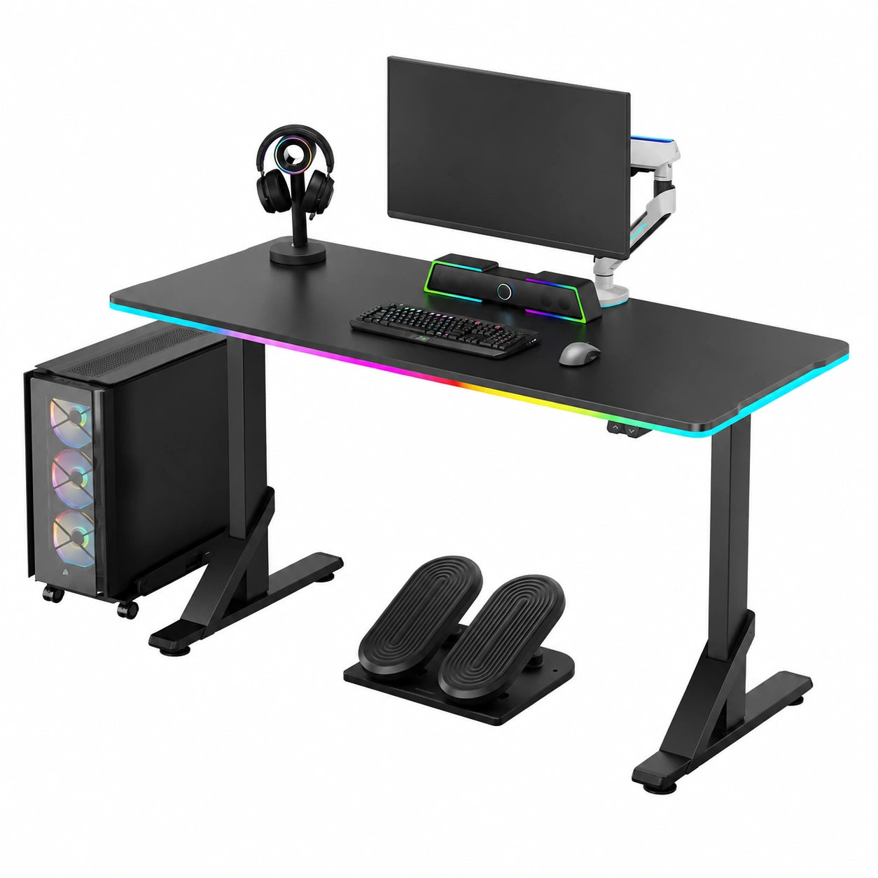 Scrivania per Cmputer - Scrivania per Monitor da Gioco, Regolabile in Altezza con Retroilluminazione a LED RGB - per 2 Monitor - Grande, Regolabile