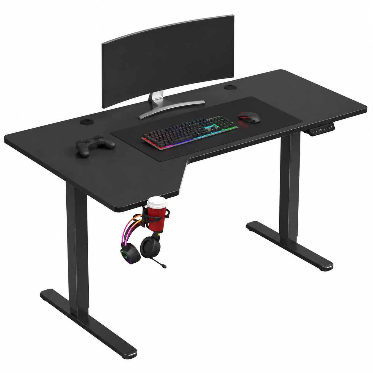 Scrivania regolabile in altezza, forma a L, 145 × 60 cm, scrivania angolare regolabile in altezza con pannello di memoria LED, tavolo da gaming