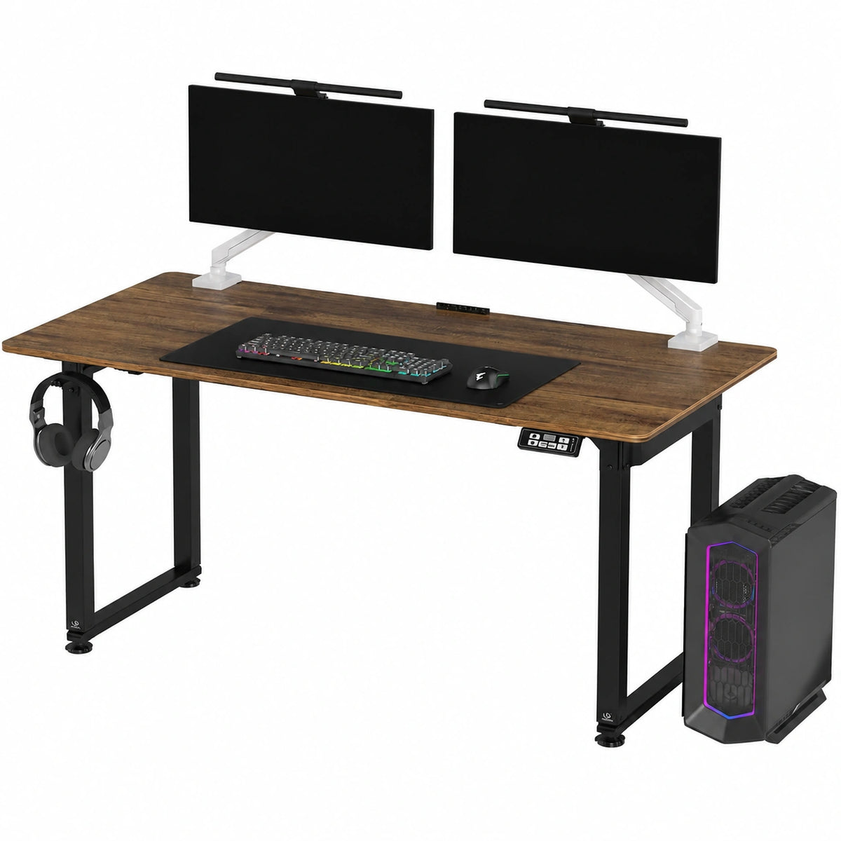 Tavolo da Gioco con Struttura in Acciaio, Spazio per Tre Monitor, Regolazione Elettrica dell'Altezza, Spazio per le Gambe e Altro Ancora, 160 × 75 cm