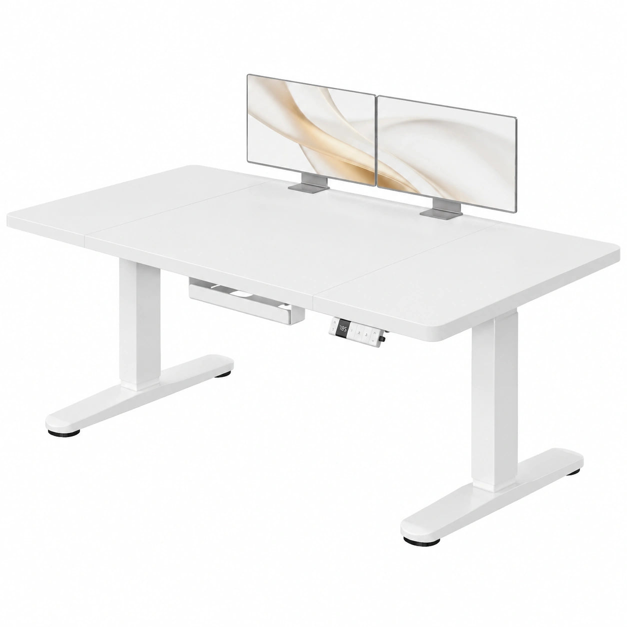 Scrivania Regolabile in Altezza 140 × 80 cm Bianco Ufficio con Ruote, Gestione cavi e Type-C, 4 livelli memoria, anticollisione, Regolazione fluida