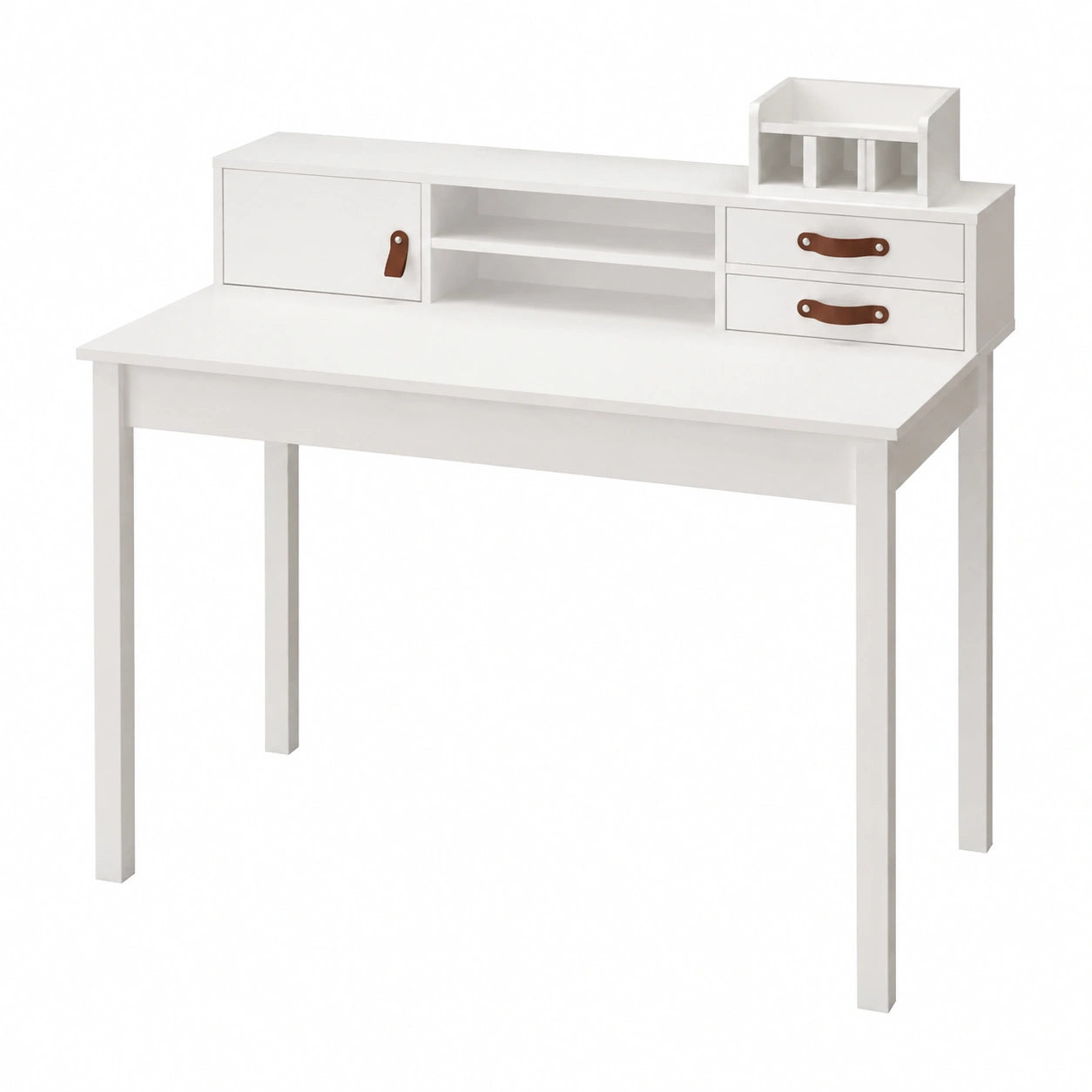 Scrivania in pino massiccio bianco, 110 × 50 × 93 cm, tavolo per PC con cassetto, gestione dei cavi, per ufficio