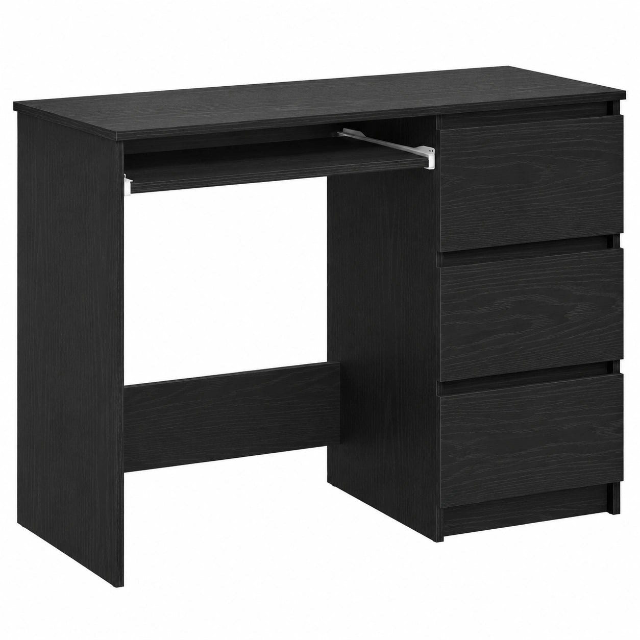 Scrivania nera effetto quercia in legno, 90 × 45 × 76 cm, con 3 cassetti, scrivania da ufficio per PC, laptop