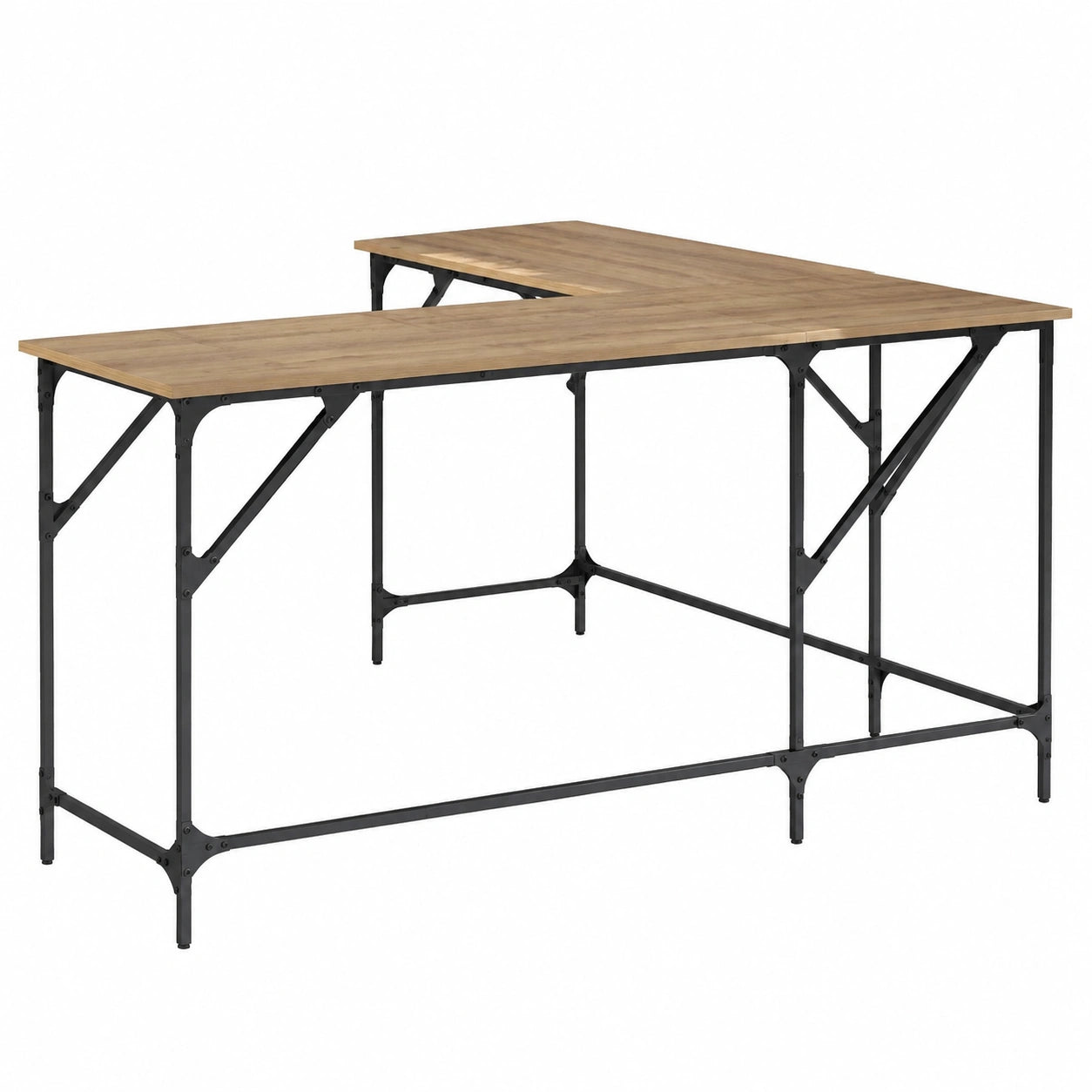 Scrivania angolare a L in legno di rovere Artisan 149 × 149 × 75 cm, struttura in acciaio opaco, per casa, ufficio, gaming