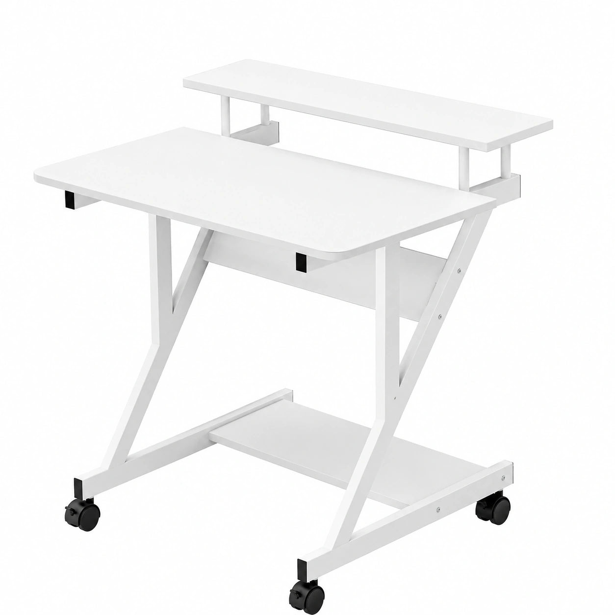 Scrivania per Computer con Ruote Scrivania 70 × 60 × 79 cm Tavolo Porta PC Salvaspazio Z-Tavolo Mobile per Laptop con Ripiani per Piccoli Spazi casa