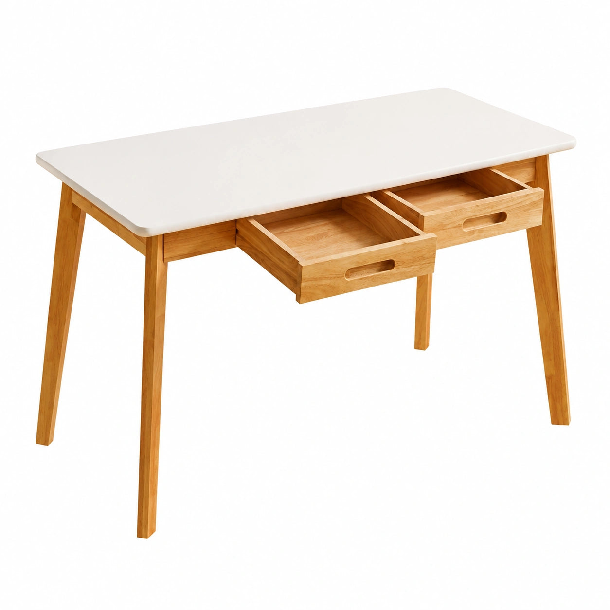 Scrivania per Computer, Scrivania in Legno con Cassetto e asta Pensile, Scrivania da Studio, Scrivania da Lavoro, Tavolo da Pranzo in Legno Bianco +