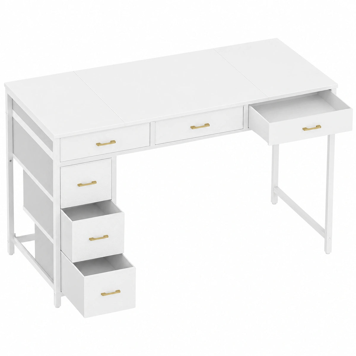 Scrivania con 6 Cassetti in Tessuto, 120 × 50 cm Scrivania Salvaspazio Reversibile, Tavolo Computer per Casa Ufficio, Camera da Letto, Soggiorno