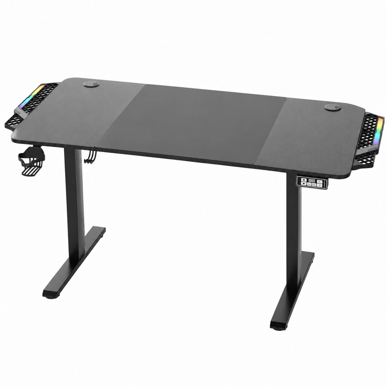 Scrivania regolabile in altezza LEVEL V2 - Scrivania elettrica per computer 140 × 68 cm - Per il Gioco, l'Ufficio - set con tappetino per mouse XL