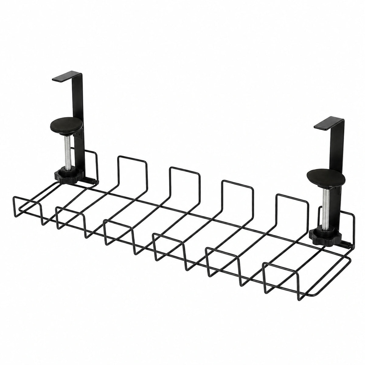 Scrivania: set da 2 Cesto per cavi, supporto per prese e organizzatore, nero, Fermagli imbottiti, ferro con rivestimento non abrasivo (portacavi