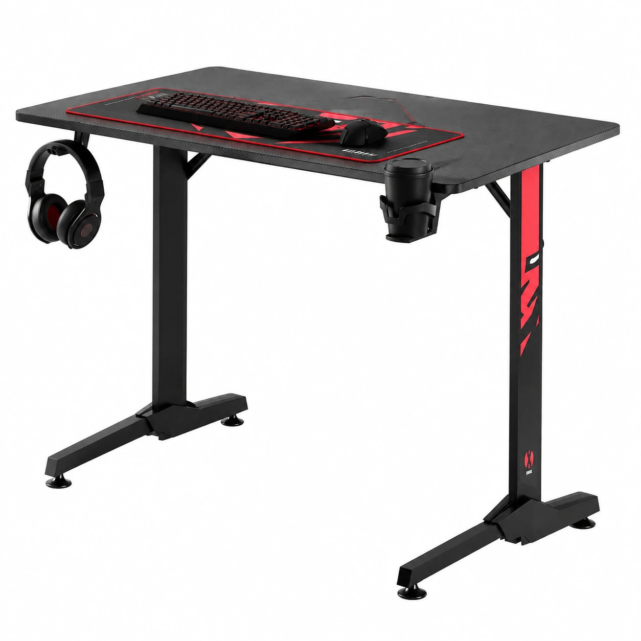 Scrivania Gaming 100 cm x 75 cm x 60 cm Scrivania per PC Carbonio Portabevande Gancio per Cuffie Protezione antiscivolo per i piedi