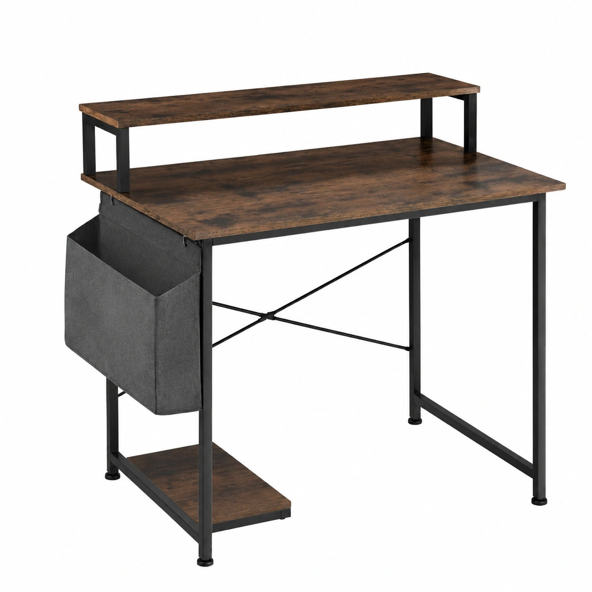 Scrivania 80 × 55 × 90cm con Ripiano rialzato per Monitor, Scrivania Gaming per Casa e Ufficio, Ideale Computer Portatile o Computer Fisso, Piedini